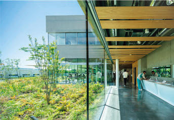 南北の自然を取り込み、3カ所の動線を制御する雁行した平面計画とした