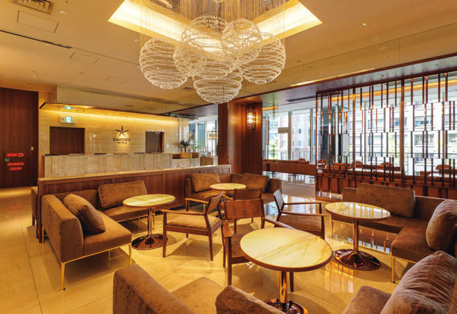 レストランと一体的につながるホテルロビー