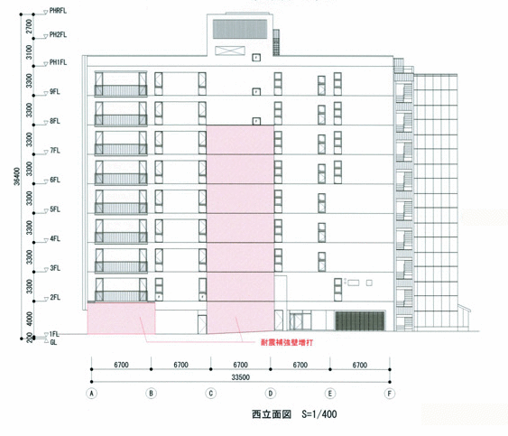 既存耐震壁を増し打ち