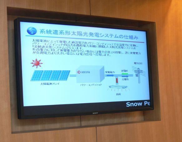 太陽光発電量などを確認できるモニターを室内に設置