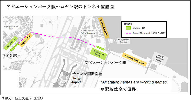 アビエーションパーク駅～ロヤン駅のトンネル位置図