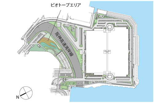 建物中央にトラックバースを設けたセンターバース形式、上り下り専用のワンウェイアクセスによるダブルランプウェイ（傾斜路）を備える